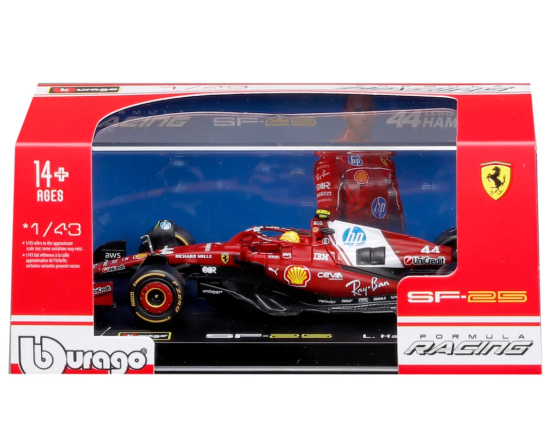 Ferrari SF-25 #44 Lewis Hamilton F1 2025 – 1:43 Diecast Model with Display Case (Bb)